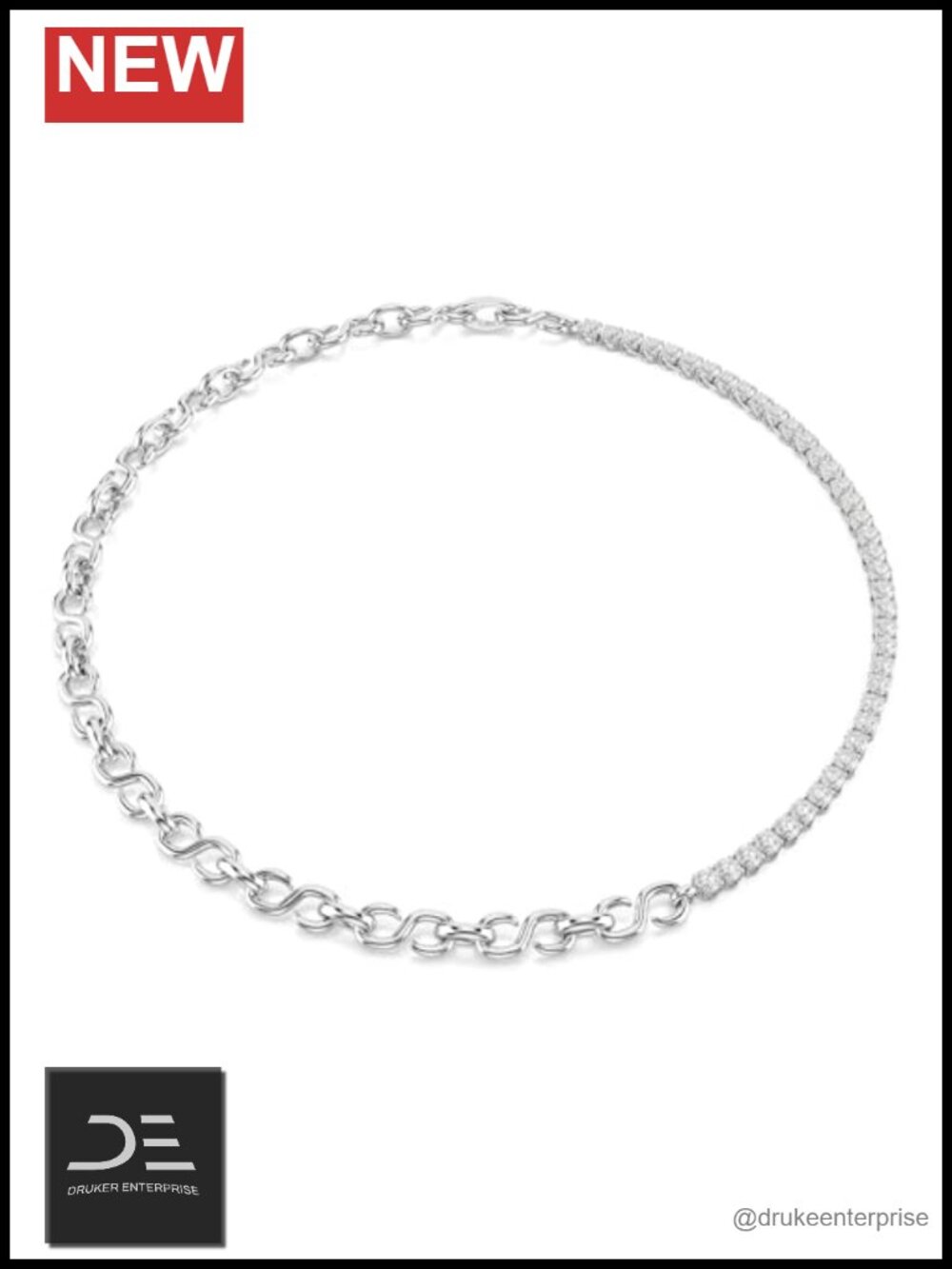 Swarovski Matrix S-Shape Link Necklace Rhodium Plated Cubic Zirconia Pendant